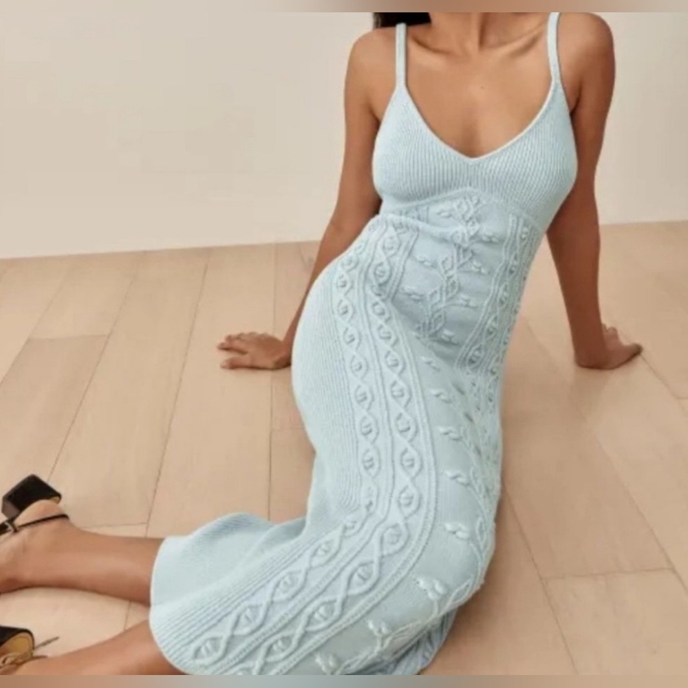 Reformation Elegant Knit Maxi Dress in Light Blue - Picture 2 of 9
